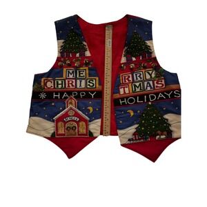 Handmade Womens Christmas‎ School House Tree Bells Ugly Holiday PartyVest